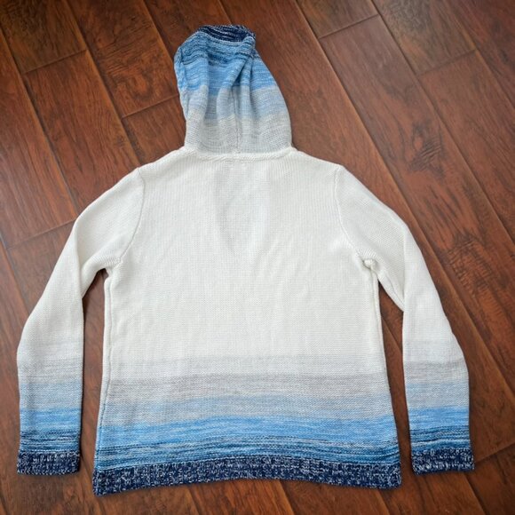 Faherty Nautical Knit Gradient Blue V-Neck Hoodie Sweater Cableknit Size XL - Picture 4 of 5